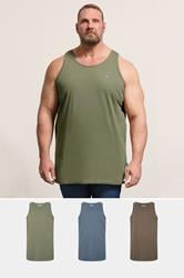 BadRhino Big & Tall 3 Pack Blue/Green/Brown Extra Long Plain Vest Top | BadRhino 1