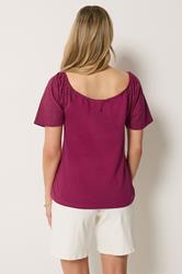 LTS Tall Women's Berry Red Embroidered Sleeve Cotton Top | Long Tall Sally 2
