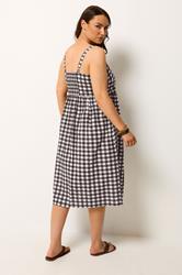 YOURS Plus Size Chocolate Brown Gingham Linen Dress | Yours Clothing 2