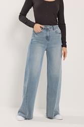 LTS Tall Women's Mid Blue Twist Seam Wide Leg Jeans | Long Tall Sally 2