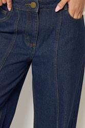 PixieGirl Petite Women's Dark Blue Seam Front Turn Up Denim Jeans | PixieGirl 4