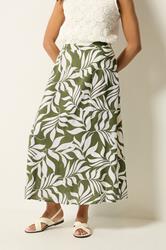 M&Co Khaki Green Leaf Print Midi Skirt | M&Co 3