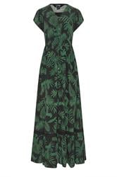LTS Tall Black & Green Palm Print Button Maxi Dress
