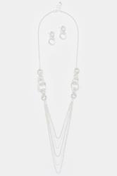 Silver Tone Long Layered Necklace & Earrings Set | Ypurs Clothing 3