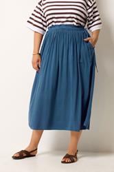 YOURS Plus Size Blue Chambray Midi Skirt | Yours Clothing 1