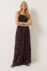 LTS Tall Women's Black & Red Rose Shirred Maxi Dress | Long Tall Sally 2
