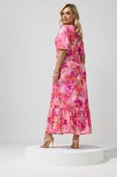 YOURS LONDON Plus Size Pink Floral Wrap Ruffle Hem Dress | Yours Clothing 2