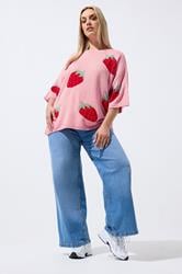 LIMITED COLLECTION Plus Size Pink Strawberry knitted Boxy Top | Yours Clothing 1