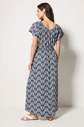 M&Co Navy Blue Leaf Print Tie Neck Cotton Maxi Dress | M&Co 2