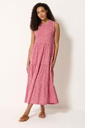 M&Co Red Floral Print Cotton Tiered Maxi Dress | M&Co 1