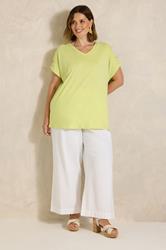 EVANS Plus Size Lime Green Button Shoulder T-Shirt | Evans 1