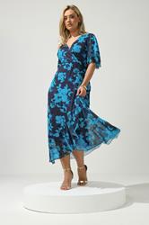 YOURS LONDON Plus Size Navy Blue Floral Mesh Ruffle Hem Dress | Yours Clothing 3