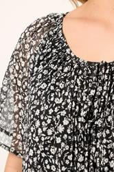 YOURS Plus Size Navy Blue Floral Short Sleeve Pintuck Blouse | Yours Clothing 4