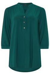 M&Co camisa verde con media tapeta y sin cuello