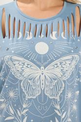 YOURS Plus Size Blue 'Mystic Soul' Laser Cut Slogan T-Shirt | Yours Clothing 4