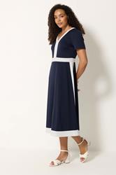 M&Co Navy Blue Colourblock Midi Dress | M&Co 4