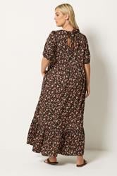YOURS Plus Size Brown Ditsy Floral Smock Maxi Dress | Yours Clothing 2