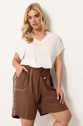 YOURS Plus Size Brown Embroidered Shorts | Yours Clothing 3