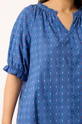 YOURS Plus Size Blue Dobby Frill Neck Top | Yours Clothing 4