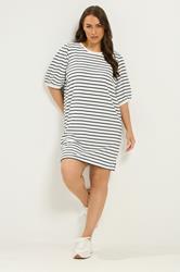 YOURS Plus Size White Striped Balloon Sleeve Mini Dress | Yours Clothing 1