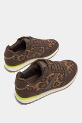 Brown Leopard Side Stripe Lace Up Trainer In Wide EEE Fit | Yours Clothing 5