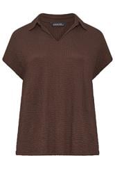 EVANS Curve Chocolate Brown Crinkle Short Sleeve Top