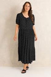EVANS Plus Size Black Polka Dot Tiered Dress | Evans 1