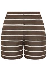 LIMITED COLLECTION Plus Size Chocolate Brown Stripe Crochet Shorts | Yours Clothing 5