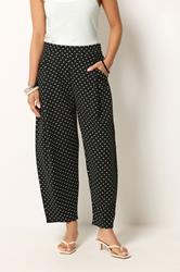 PixieGirl Petite Women's Black Polka Dot Barrel Leg Trousers | PixieGirl 3