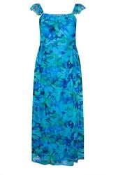 YOURS Curve Blue Abstract Keyhole Ruffle Dress