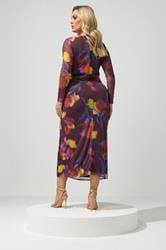YOURS LONDON Plus Size Purple Abstract Floral Mesh Side Knot Midi Dress | Yours Clothing 2