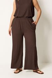 YOURS Plus Size Brown Bubble Texture Wide Leg Trousers | Yours Clothing 3
