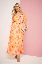 YOURS Plus Size Orange Floral Angel Sleeve Dress | Yours Clothing 3