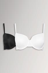 2 PACK Plus Size White & Black Moulded Underwired T-Shirt Bras | Yours Clothing 3