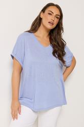 YOURS Plus Size Light Blue Linen Look T-Shirt | Yours Clothing 3