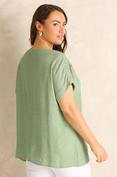 EVANS Plus Size Green Lace Detail Short Sleeve Top | Evans  2