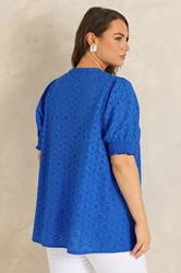 EVANS Plus Size Blue Floral Broderie Tie Neck Blouse | Evans 2