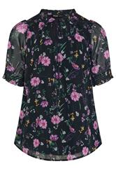YOURS Plus Size Black Floral Frill Tie Neck Blouse | Yours Clothing 5