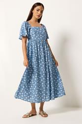 PixieGirl Petite Women's Blue Daisy Midi Dress | PixieGirl 3