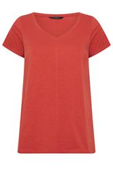 EVANS Curve Rust Orange V-Neck Cotton T-Shirt