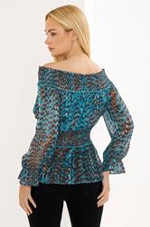 STAR Teal Blue Printed Bardot Top | StarByJM 1