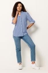 M&Co Blue Stripe Tab Sleeve Shirt 1