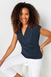 M&Co Navy Blue Short Sleeve Wrap Top | M&Co 3