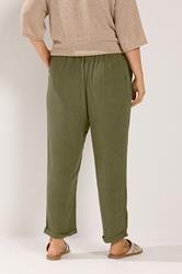 YOURS Plus Size Khaki Green Formal Linen Trousers | Yours Clothing 4