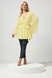 YOURS LONDON Plus Size Yellow Pleat Sleeve Wrap Top | Yours Clothing 1