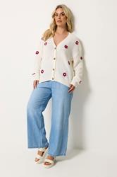 YOURS Plus Size Ivory White Applique Flower Cardigan | Yours Clothing 1