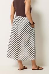 YOURS Plus Size Chocolate Brown Linen Look Stripe Skirt | Yours Clothing 2