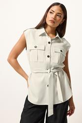 PixieGirl Petite Women's Ivory White Belted Utility Shirt | PixieGirl  1