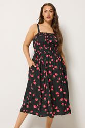 YOURS Plus Size Black Strawberry Print Midi Dress | Yours Clothing 3