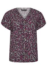 M&Co Berry Purple Ditsy Floral Print Button Front Blouse | M&Co 5